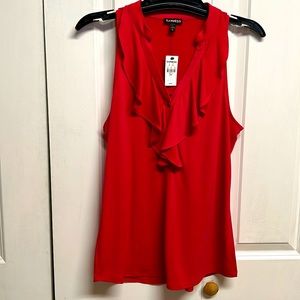 Express Classic Red Ruffle Button Front Stretch Cami Tank Top Size S NWT